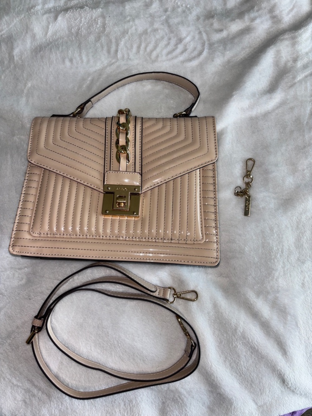 Aldo Quilted Top-Handle Satchel with Gold Hardware